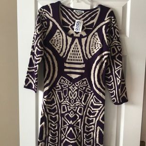 Purple print sweater dress